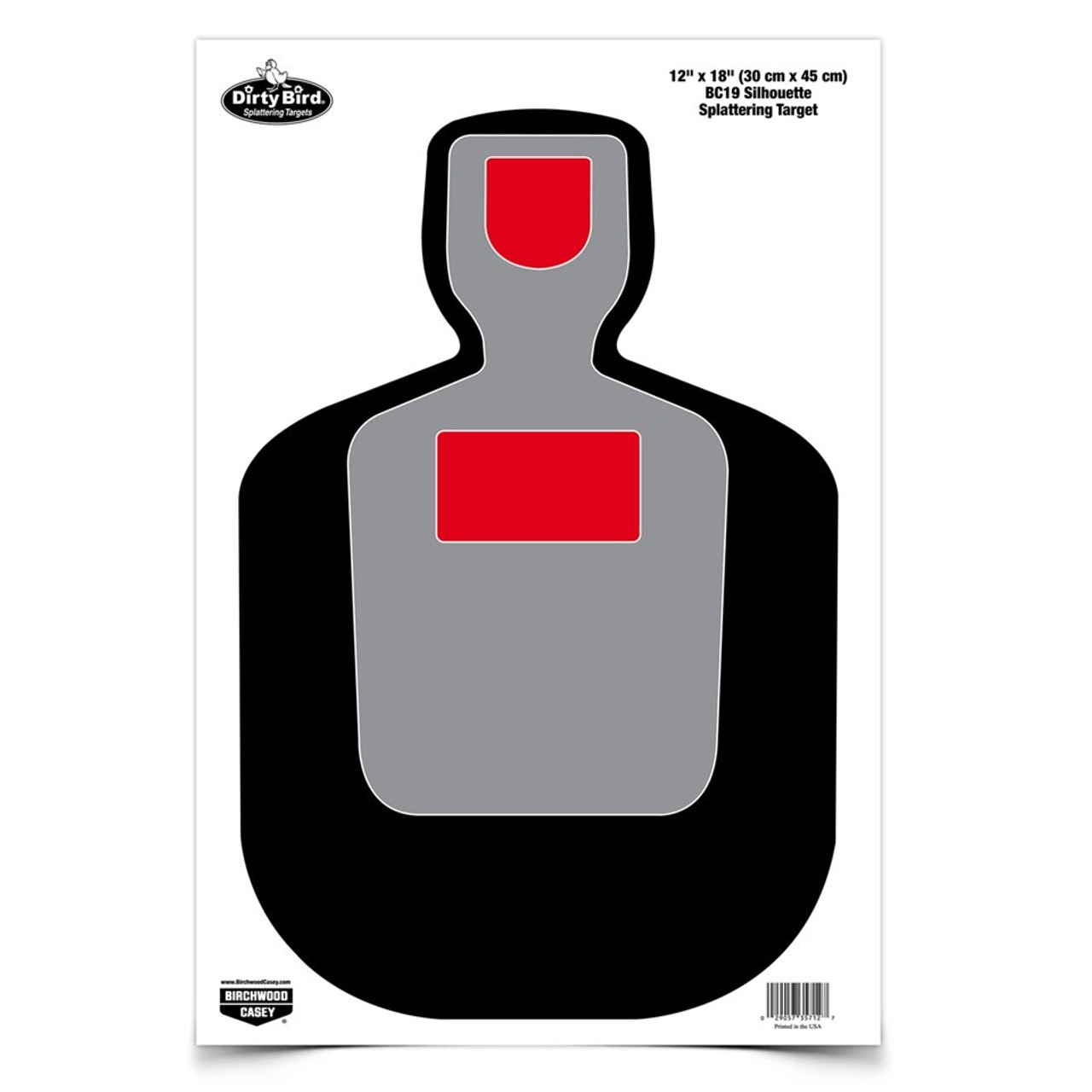 Birchwood Casey 35712 Dirty Bird BC-19 Silhouette Hanging, Pistol 12 in x 18 in Black/Gray/Red White Impact Splatter 100 Per Pkg Paper Targets