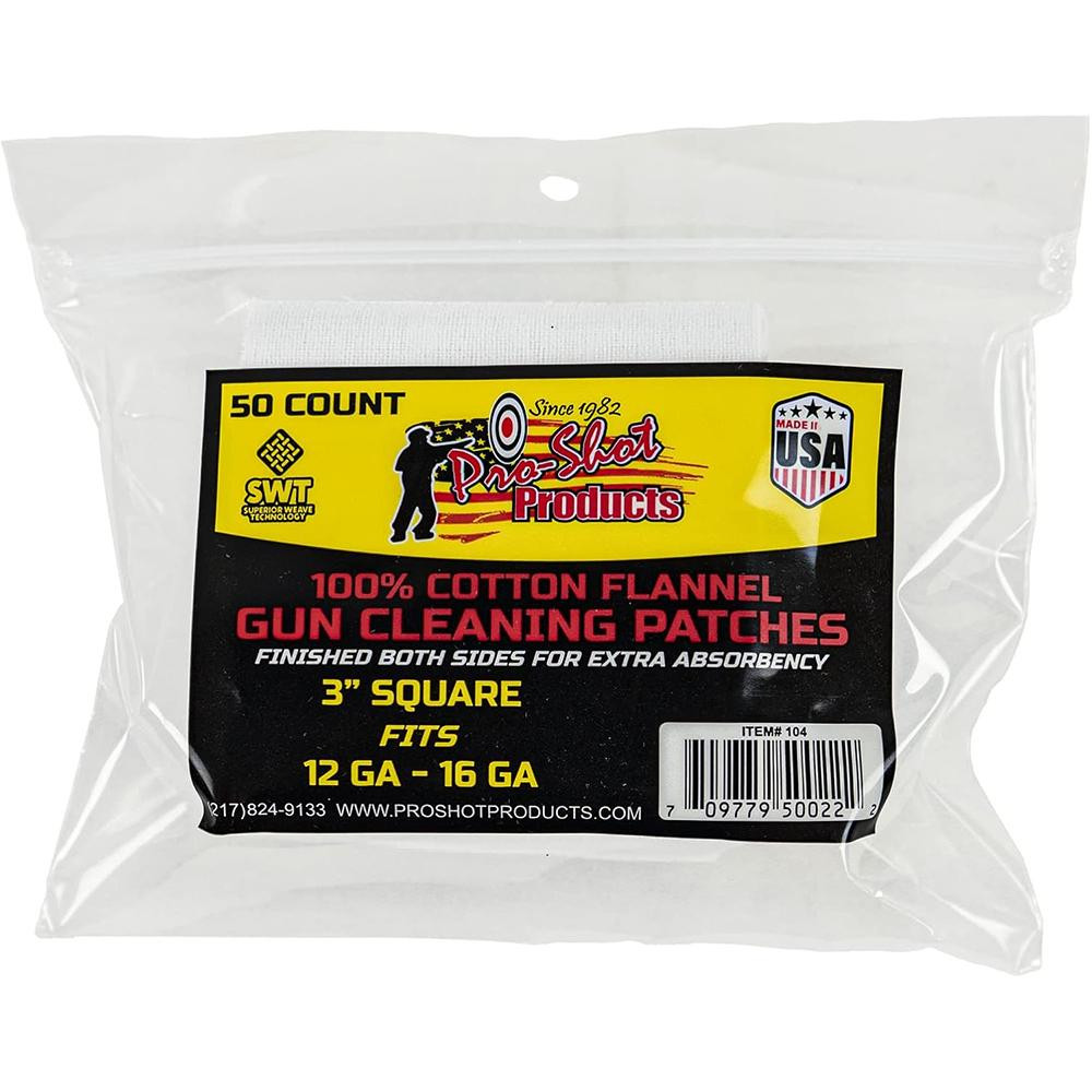 Pro-Shot 12/16 Gauge Cotton Cleaning Patches 3" 50 Pack 104