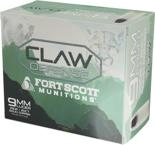 Fort Scott Munitions Claw Defense 9mm Luger Ammo 115 Grain Solid Flat Nose Lead Free Box of 20