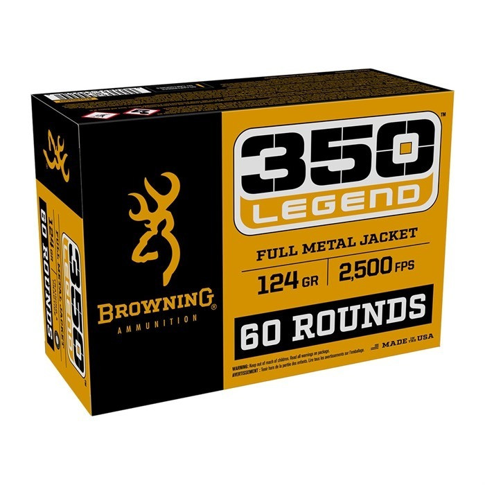 Browning B192803502 FMJ 350Legend 124gr Full Metal Jacket 60 Per Box/4 Case Centerfire, Rifle Ammunition