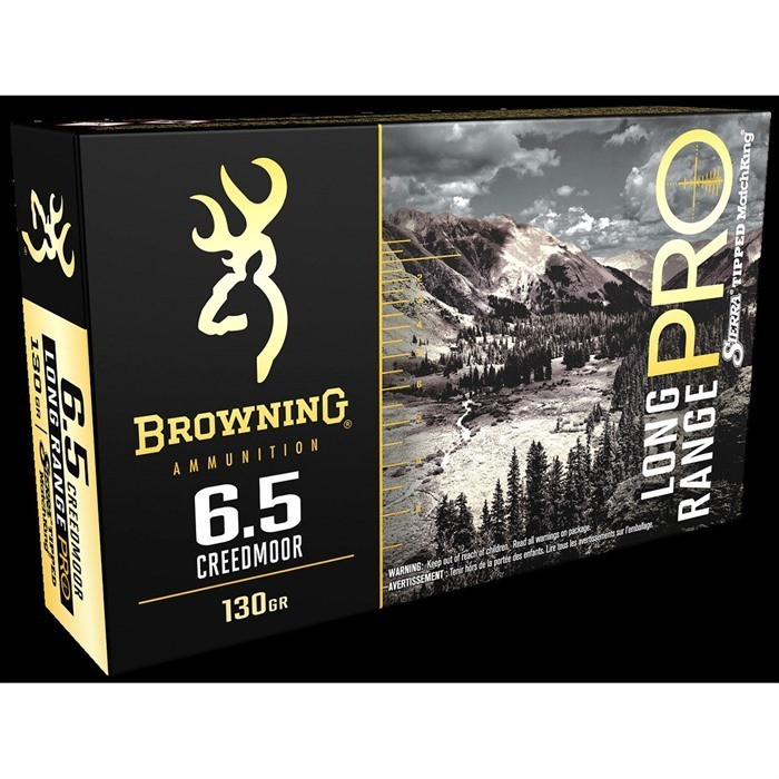Browning B192500651 Long Range Pro 6.5Creedmoor 130gr Sierra MatchKing BTPT 20 Per Box/10 Case Centerfire, Rifle Ammunition