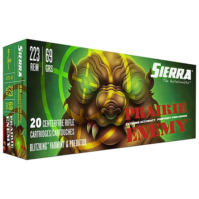 Sierra A717009 Prairie Enemy 223Rem 69gr Sierra BlitzKing 20 Per Box/10 Case Centerfire, Rifle Ammunition