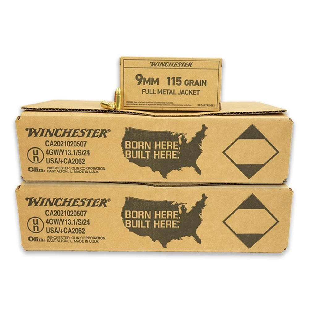 Winchester 9mm Ammo 115gr FMJ Ammunition - 1000 Rounds