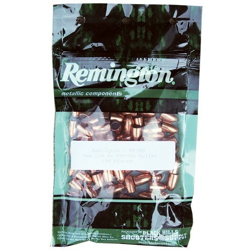 Remington 9mm Caliber .355 inches 124gr Full Metal Jacket RN Bullets 100 Count