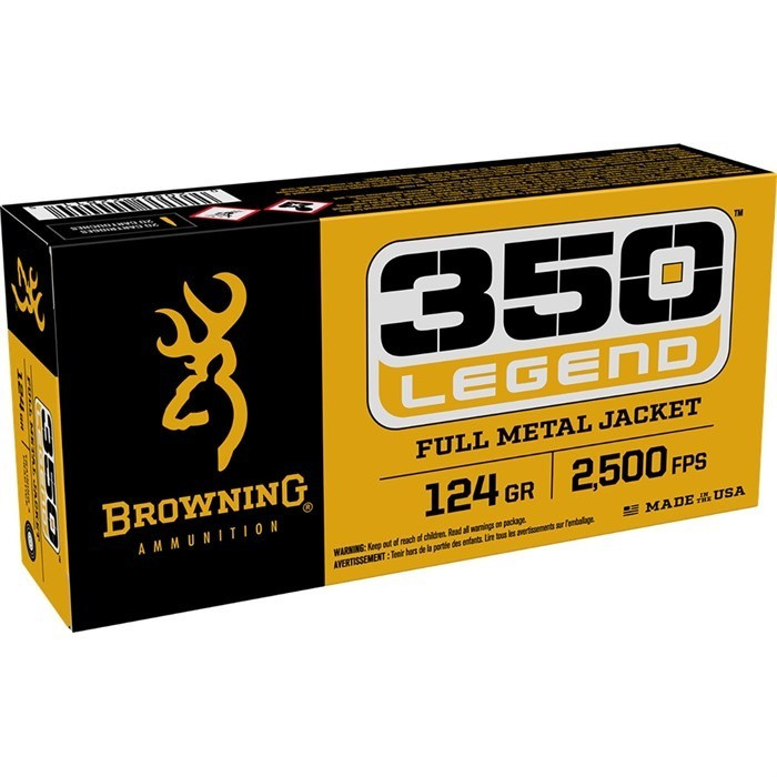 Browning B192803501 FMJ 350Legend 124gr Full Metal Jacket 20 Per Box/10 Case Centerfire, Rifle Ammunition