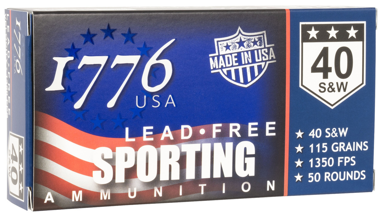 1776 USA 1776040115 Lead Free Sporting 40S&W 115gr Lead Free Ball 50 Per Box/20 Case Centerfire, Handgun Ammunition
