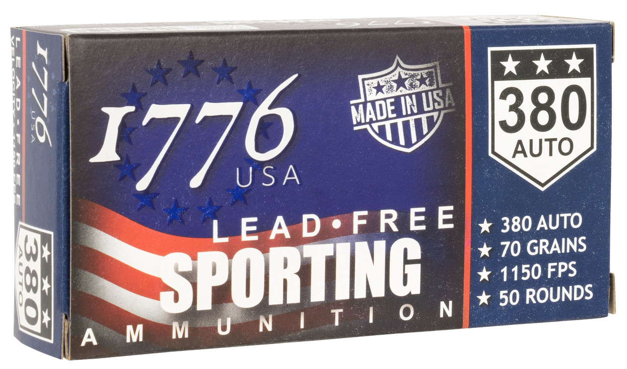 1776 USA 1776380070 Lead Free Sporting 380ACP 70gr Lead Free Ball 50 Per Box/20 Case Centerfire, Handgun Ammunition