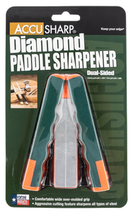 Accusharp 077C Diamond Paddle Folding Fine Coarse Diamond Sharpener Gray/Orange Overmolded Rubber Handle