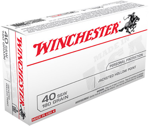 Winchester USA40JHP 40 S&W Handgun Ammo 180gr 50 Rounds 020892213210