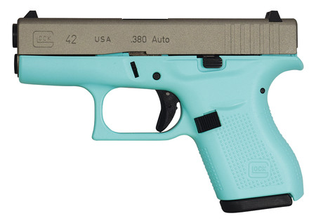 GLK Glock 42 Gen 3 Subcompact .380 ACP 3.25 Inch Barrel Eggshell Blue With Stainless Steel Slide 6 Round 