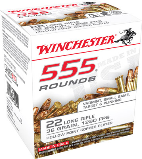 Winchester Ammo 22LR555HP 555 22 Long Rifle 36 GR Copper-Plated Hollow Point 555 Bx/ 10 Cs*