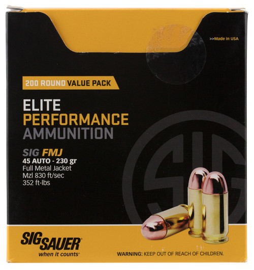 Sig Sauer E45BA3200 Elite Ball  45 ACP 230 GR Full Metal Jacket (FMJ) 200 Bx/ 5 Cs