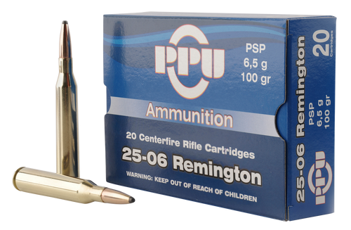 PPU 25-06 Rem Ammunition PP2506P 100 gr Pointed Soft Point 20 Rounds