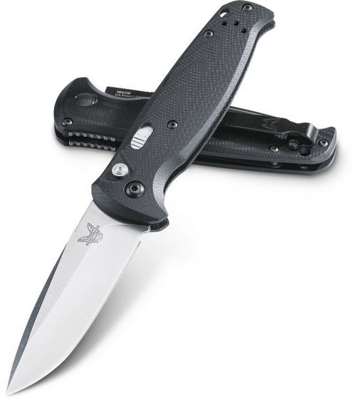 Benchmade 4300 CLA AUTO Folding Knife 3.4" Stonewash Plain Blade, Black G10 Handles, 4300, 610953145873