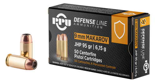 PPU 9X18 Makarov Ammunition PPD9M 95 Gr Jacketed Hollow Point 50 Rounds