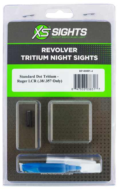 XS SIGHTS RP0008N4 Standard Dot Tritium  Ruger LCR Revolver Green Tritium w/White Outline Front