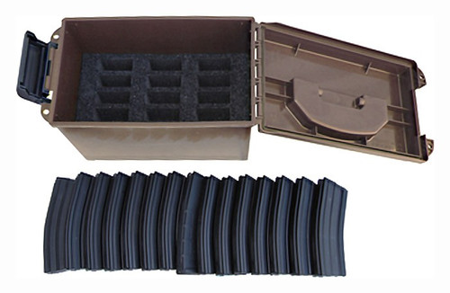 MTM TACTICAL MAGAZINE CAN DARK EARTH HOLDS 15 AR-15 MAGS