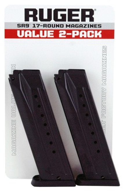 RUGER MAGAZINE SR9 9MM LUGER 17-ROUNDS BLUED STEEL 2-PACK