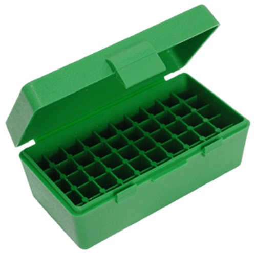 MTM AMMO BOX .38/.357 50-RNDS. FLIP TOP STYLE GREEN