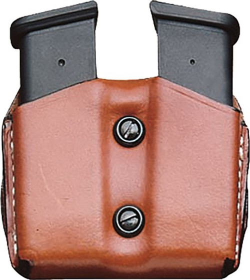 DESANTIS DOUBLE MAG POUCH OWB LEATHER SINGLE STACK 10/45 TAN