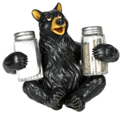 RIVERS EDGE BEAR HOLDING GLASS SALT & PEPPER SHAKERS