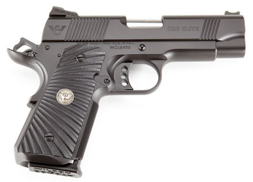 Wilson Combat CQBECP45 1911 CQB Elite Compact 45 ACP Caliber with 4" Barrel, 7+1 Capacity, Black Armor-Tuff Finish Carbon Steel Beavertail Frame, Serrated Black Carbon Steel Slide & Black G10 Starburst Grip