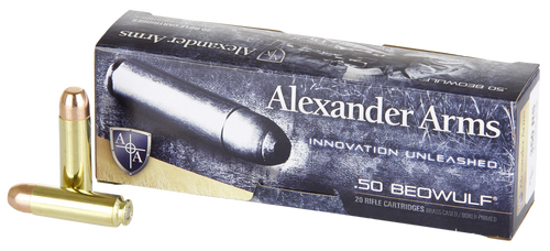 Alexander Arms 50 Beowulf Ammunition AB350RSBOX 350 gr Flat Point 20 Rounds