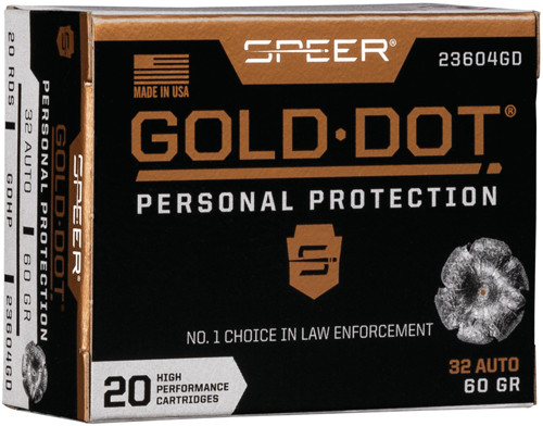 Speer 23604GD 32 ACP Ammunition 60Gr Jacketed Hollow Point 20 Rounds