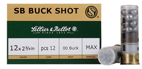 Sellier & Bellot -SB12BSF Shotgun  12 Gauge 2.75 12 Pellets 1 Buck Shot 25 Bx/ 10 Cs