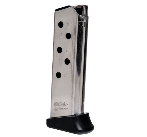 MAGAZINE PPK 380ACP 6RD NKL FRFINGER RESTFinger Rest