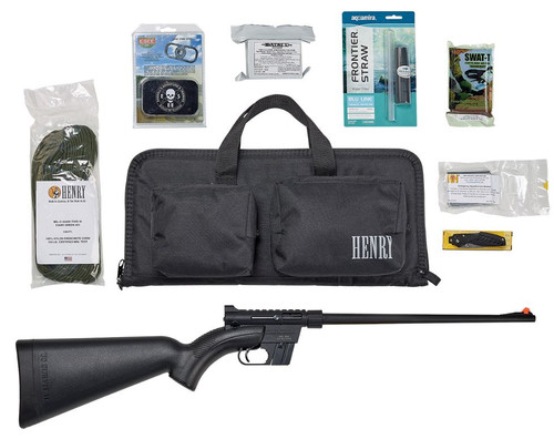 HENRY SURVIVAL PACK 22LR BLKRIFLE W/SURVIVAL GEAR & BAGFolding Buck Knife/TourniquetMylar Blanket / Fire StarterH20 Filter/Food Bars/Paracord 7669