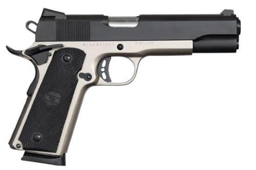 M1911-A1 TAC 45ACP 5 TWO TONENICKEL FRAME/PARKERIZED SLIDEExtended BeavertailCheckered Polymer GripsParkerized Slide/Nickel Frame 6698