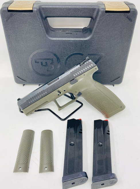 CZ 01545 -P-10 Full Size 9mm Luger Double 4.50 10+1 OD Green Polymer Grip Black Nitride Slide