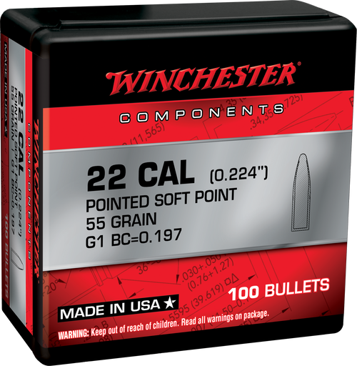 Winchester WB223SP55X .224 Reloading Bullet/Projectile Box of 100 020892633629