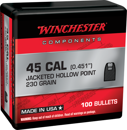 Winchester Ammo WB45HP230X Centerfire Handgun Reloading 45Cal 230gr Jacketed Hollow Point 100 Per Box/10 Case
