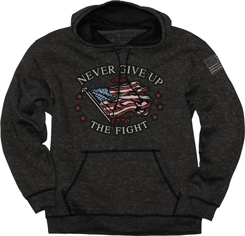 BUCK WEAR HOODIE NEVER GIVE UP BLACK HEATHER MEDIUM