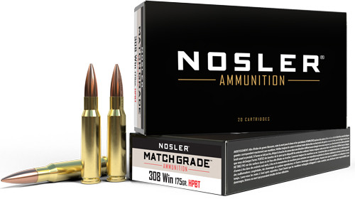 NOSLER AMMO MATCH GRADE 308WIN 175GR CUSTOM COMP HPBT 20PK