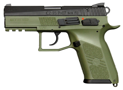   CZ 01077 P-07 9mm Luger 3.75" 10+1 OD Green Black Steel Slide -OD Green Interchangeable Backstrap Grip Night Sights