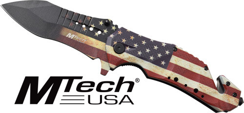 MC MTECH 3.75 DROP POINT FOLDER W/CUTTER US FLAG/SS