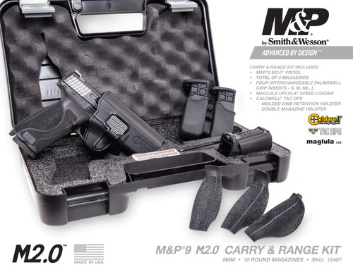 Smith & Wesson  12487 M&P 9 M2.0 Carry and Range Kit 9mm Luger Single 4.25 10+1 NMS Black Interchangeable Backstrap Grip Black Armornite Stainless Steel Slide