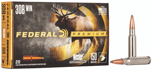 Federal P308S Premium 308 Win/7.62 NATO 150 GR Nosler Partition (NP) 20 rounds