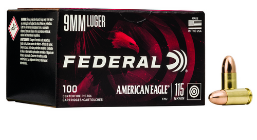 Federal AE9DP100  American Eagle  9mm Luger 115 GRAIN Full Metal Jacket 100 rounds