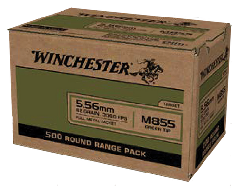 Winchester 5.56x45mm NATO Ammunition WM855500 62 gr Full Metal Jacket Lead Core 500 Rounds