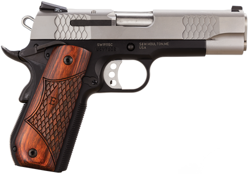   Smith & Wesson 108485 1911 E-Series 45 ACP 4.25" Barrel 8+1, Black Round Butt Scandium Frame, Satin Stainless Steel Slide, Laminate Wood Grip, Manual Grip & Thumb Safety