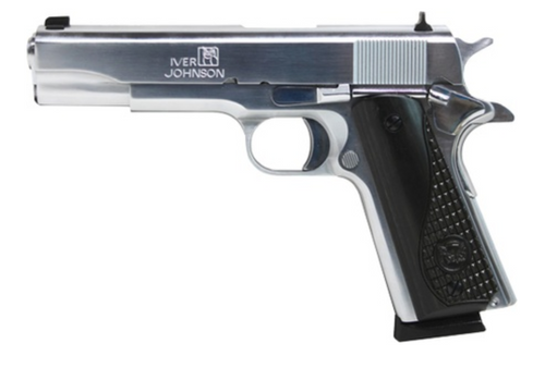 IVER JOHNSON ARMS  1911CHRW 1911 A1 Government 70 Series 45 ACP Single 5 8+1 Black Diamondwood Grip Chrome Slide