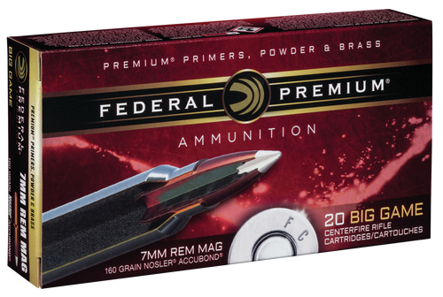 Federal P7RA1 Premium  7mm Rem Mag 160 GR Nosler Accubond (AB) 100 rounds (5 boxes of 20 rounds)