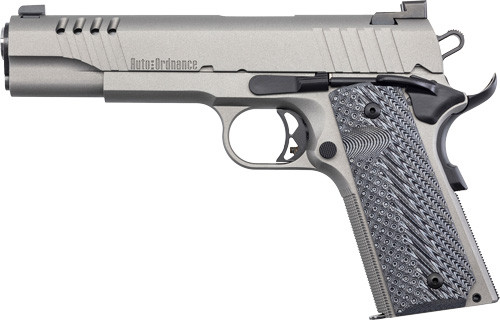 AUTO-ORDNANCE 1911A1 .45ACP STAINLESS NGT SGT RUBBER GRIPS