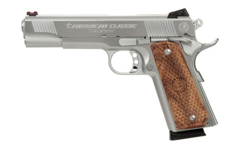 TROPHY 1911 45ACP HC 5 8+1HARD CHROME | MAHOGANY GRIPSFlared & Lowered Ejection PortBeveled Magazine WellThroated Forged Steel Barrel 4696