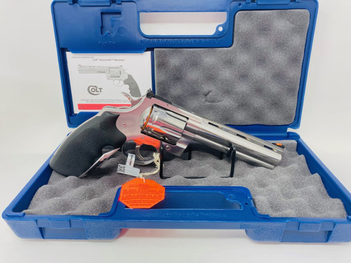 Colt Mfg ANACONDASP6RTS Anaconda 44 Mag Caliber,  6" Vent Rib Barrel, 6rd Capacity Cylinder, Overall Semi-Bright Finish Stainless Steel & Finger Grooved Black Hogue Rubber Grip