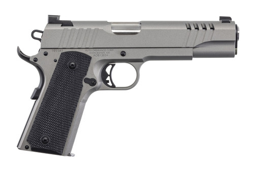 1911 45ACP STAINLESS 7+1 NS7+1 | BLACK RUBBER GRIPSCheckered Front StrapDecorative Front Serrations